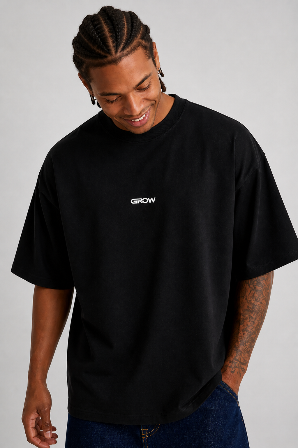 GROW Premium Oversized Black Tee