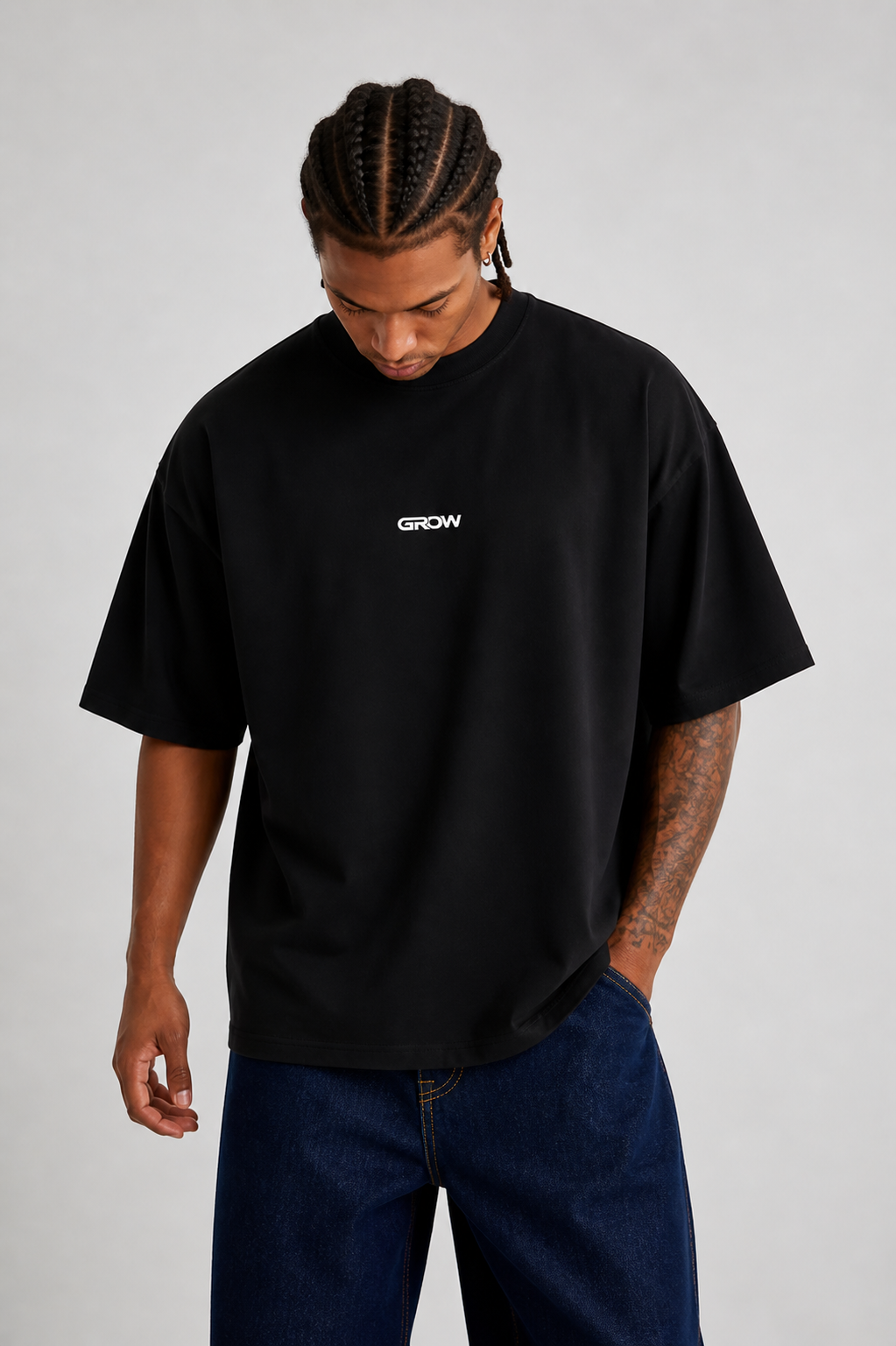 GROW Premium Oversized Black Tee