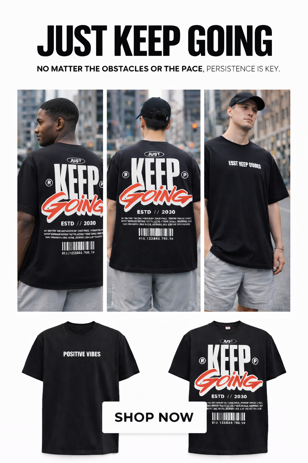 GROW® “Just Keep Going” Oversized T-Shirt – Black Edition