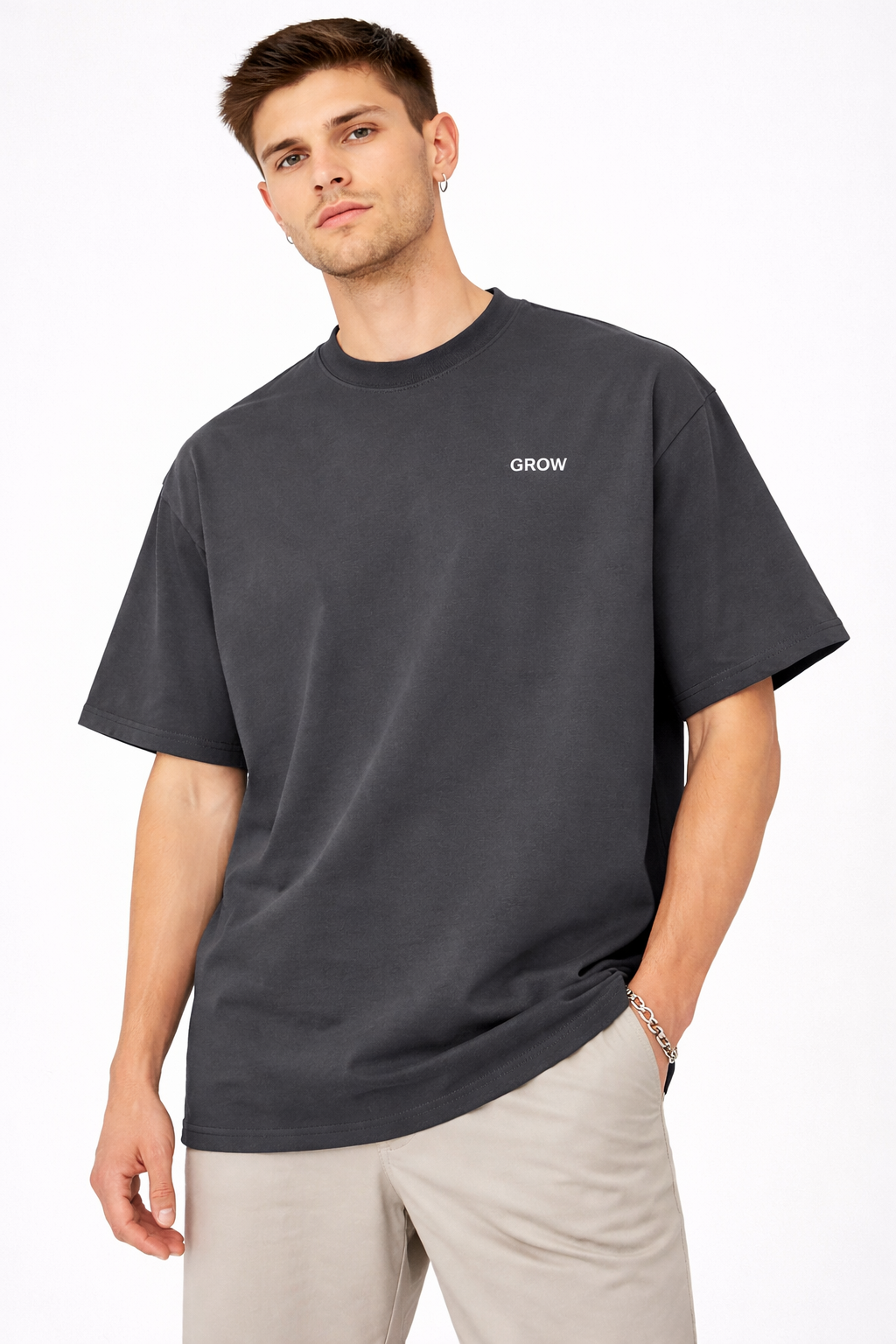 GROW Signature Blank T-Shirt – Classic Minimal Design | Heavyweight Cotton